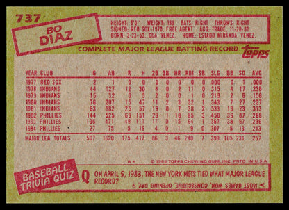 1985 Topps #737 Bo Diaz