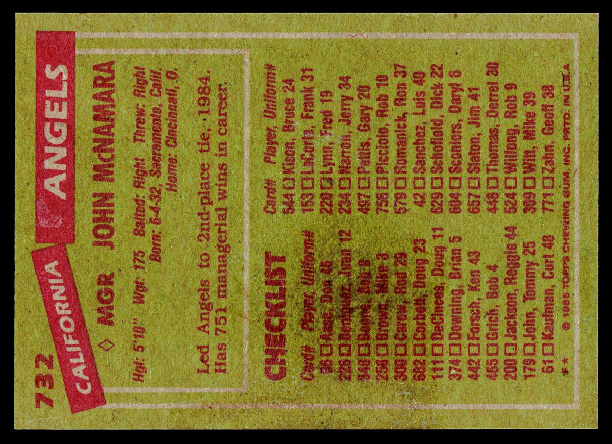 1985 Topps #732 John McNamara