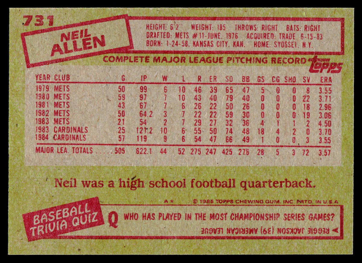 1985 Topps #731 Neil Allen