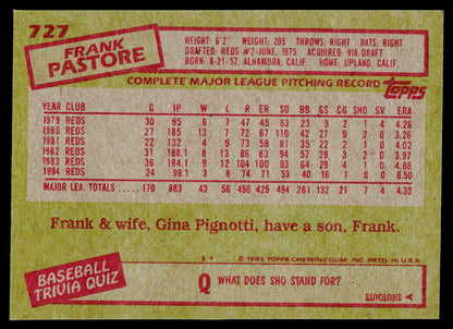1985 Topps #727 Frank Pastore