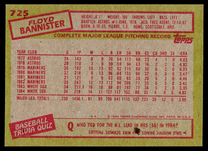 1985 Topps #725 Floyd Bannister