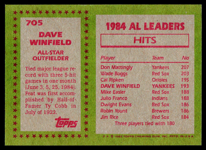 1985 Topps #705 Dave Winfield
