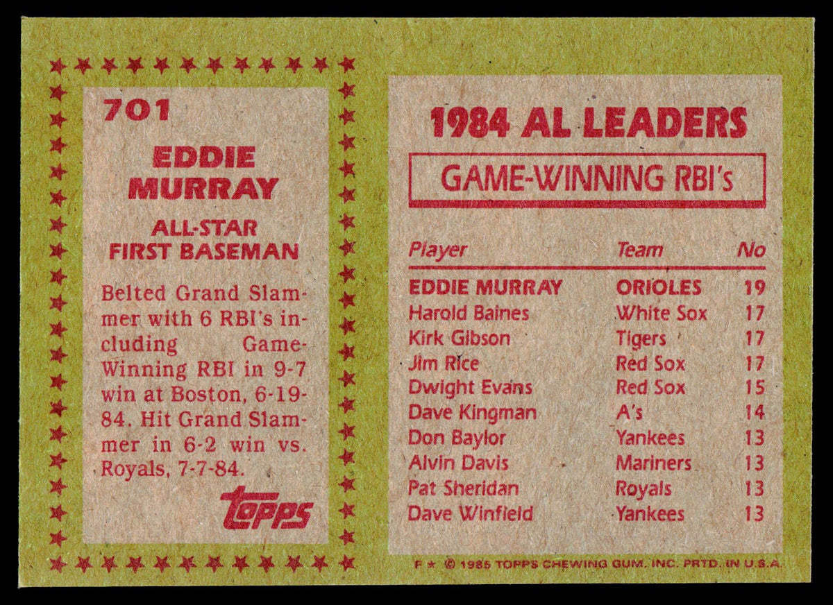 1985 Topps #701 Eddie Murray