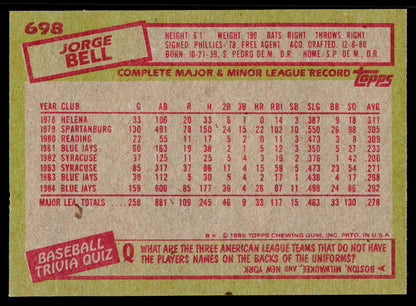 1985 Topps #698 Jorge Bell
