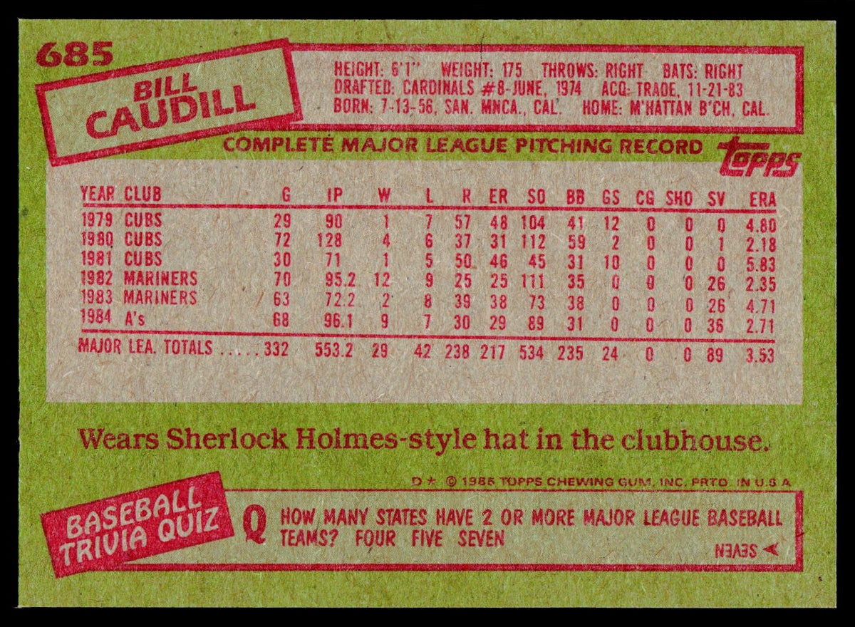 1985 Topps #685 Bill Caudill
