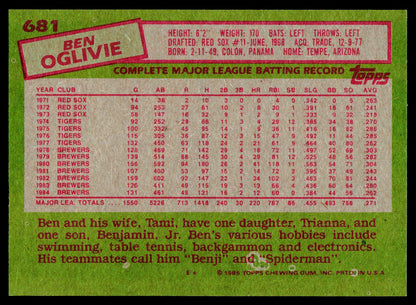 1985 Topps #681 Ben Oglivie