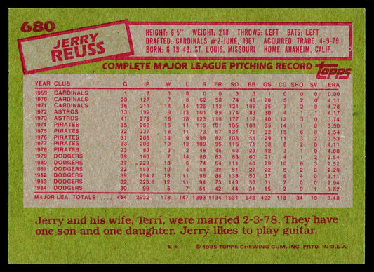 1985 Topps #680 Jerry Reuss
