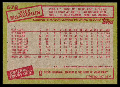 1985 Topps #678 Joey McLaughlin