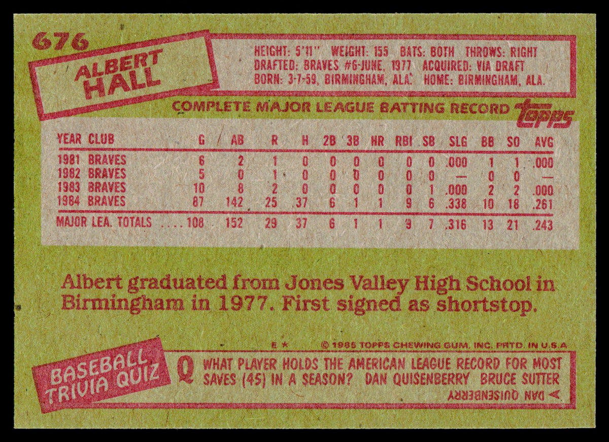 1985 Topps #676 Albert Hall