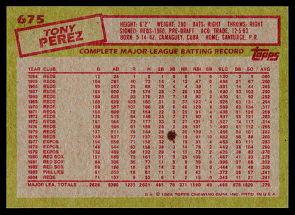 1985 Topps #675 Tony Perez