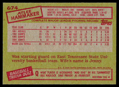 1985 Topps #674 Atlee Hammaker
