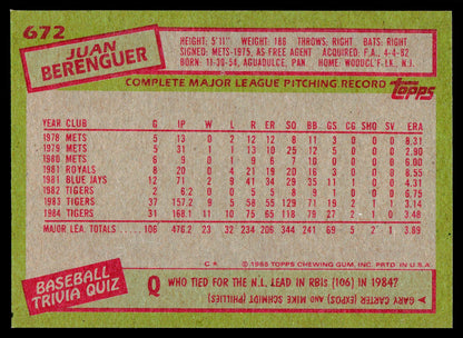 1985 Topps #672 Juan Berenguer