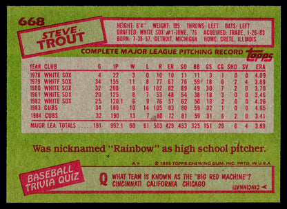1985 Topps #668 Steve Trout