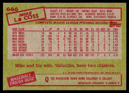 1985 Topps #666 Mike LaCoss