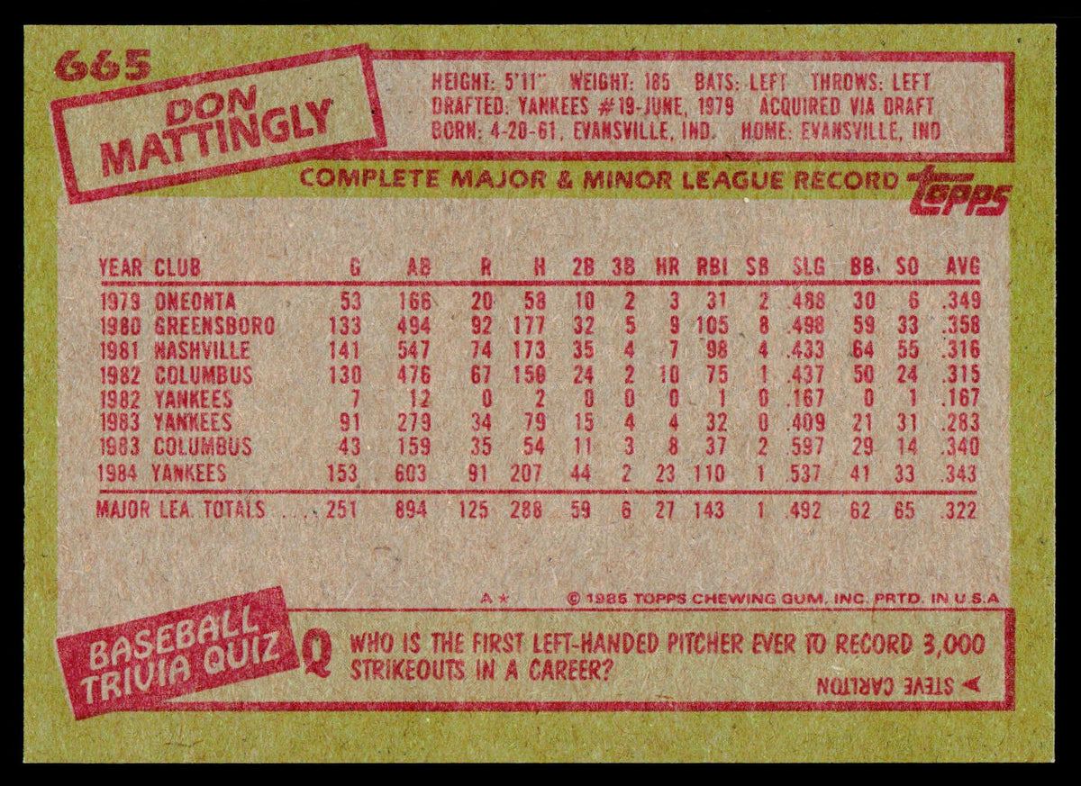 1985 Topps #665 Don Mattingly