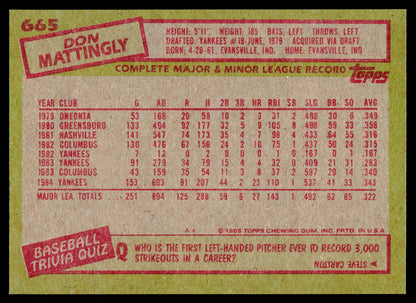 1985 Topps #665 Don Mattingly