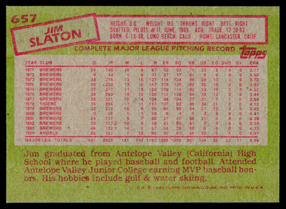 1985 Topps #657 Jim Slaton
