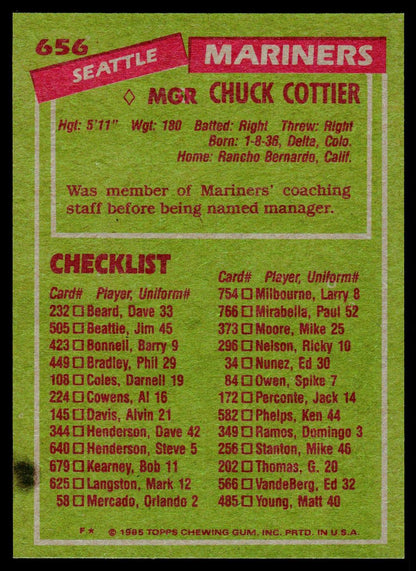 1985 Topps #656 Chuck Cottier
