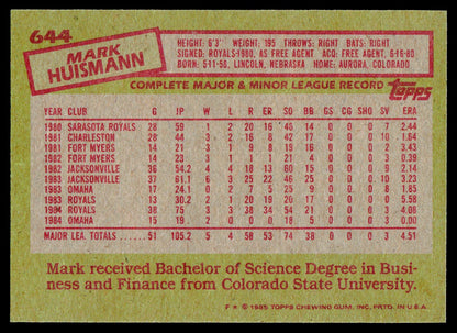 1985 Topps #644 Mark Huismann