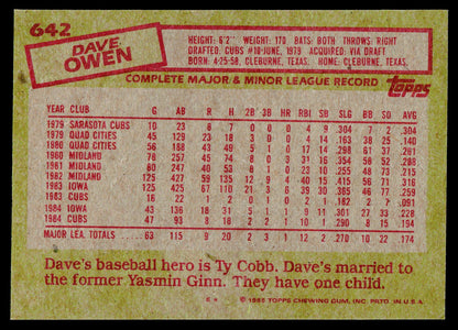 1985 Topps #642 Dave Owen