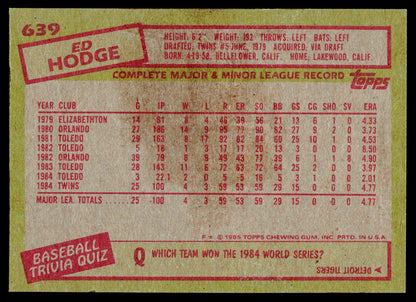 1985 Topps #639 Ed Hodge