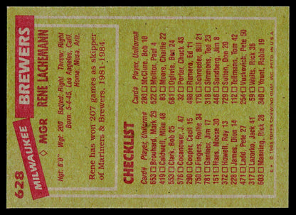 1985 Topps #628 Rene Lachemann