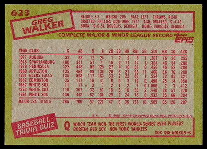 1985 Topps #623 Greg Walker