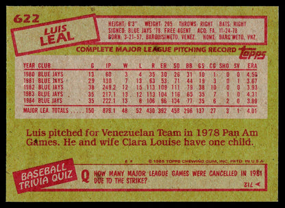 1985 Topps #622 Luis Leal