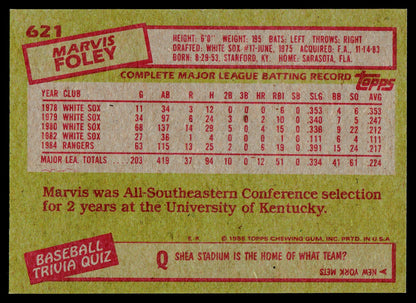 1985 Topps #621 Marvis Foley