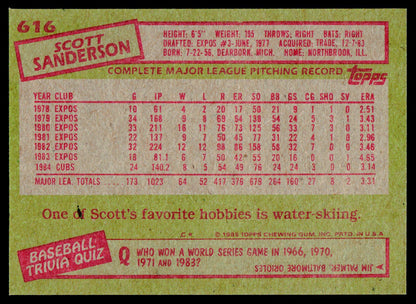 1985 Topps #616 Scott Sanderson