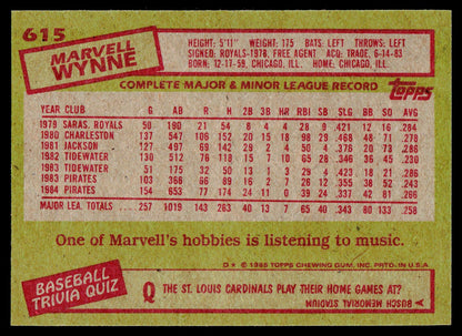 1985 Topps #615 Marvell Wynne