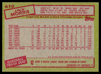 1985 Topps #610 Jack Morris