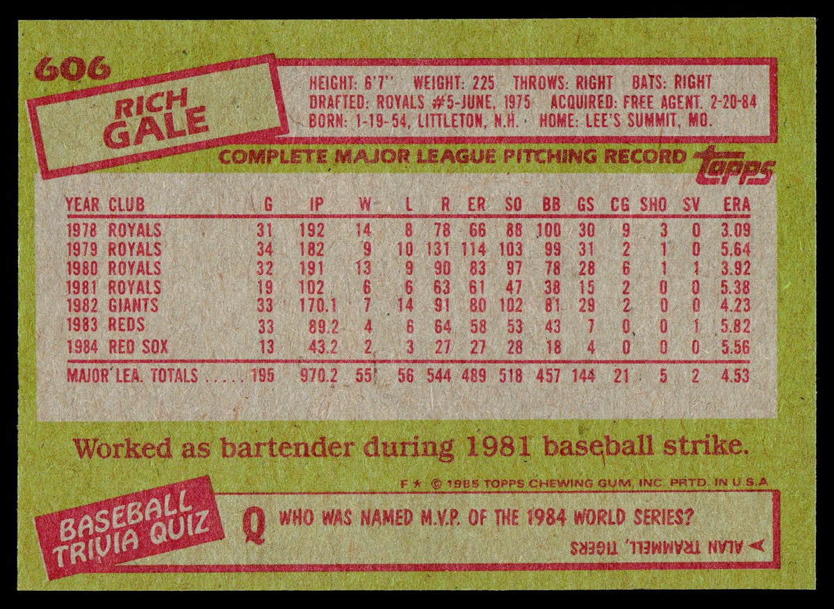 1985 Topps #606 Rich Gale
