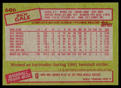 1985 Topps #606 Rich Gale