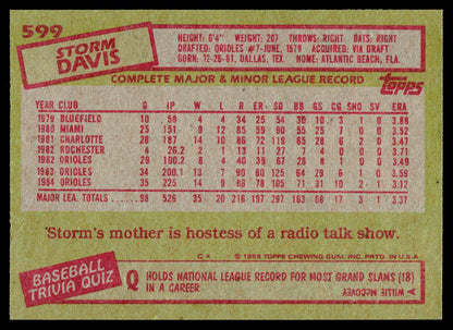 1985 Topps #599 Storm Davis