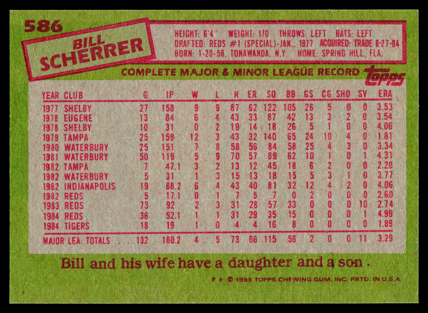 1985 Topps #586 Bill Scherrer