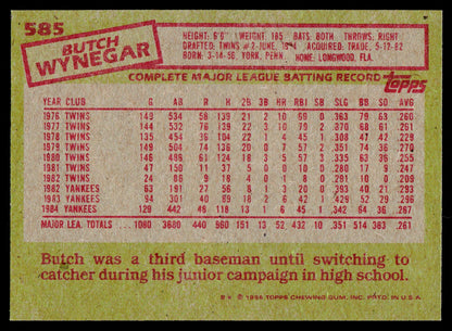 1985 Topps #585 Butch Wynegar