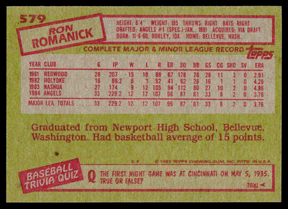 1985 Topps #579 Ron Romanick