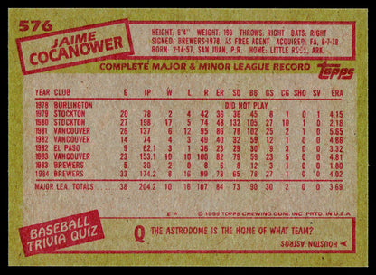 1985 Topps #576 Jaime Cocanower