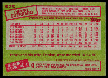 1985 Topps #575 Pedro Guerrero