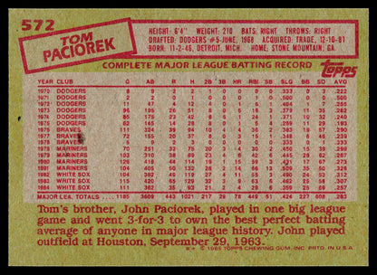 1985 Topps #572 Tom Paciorek