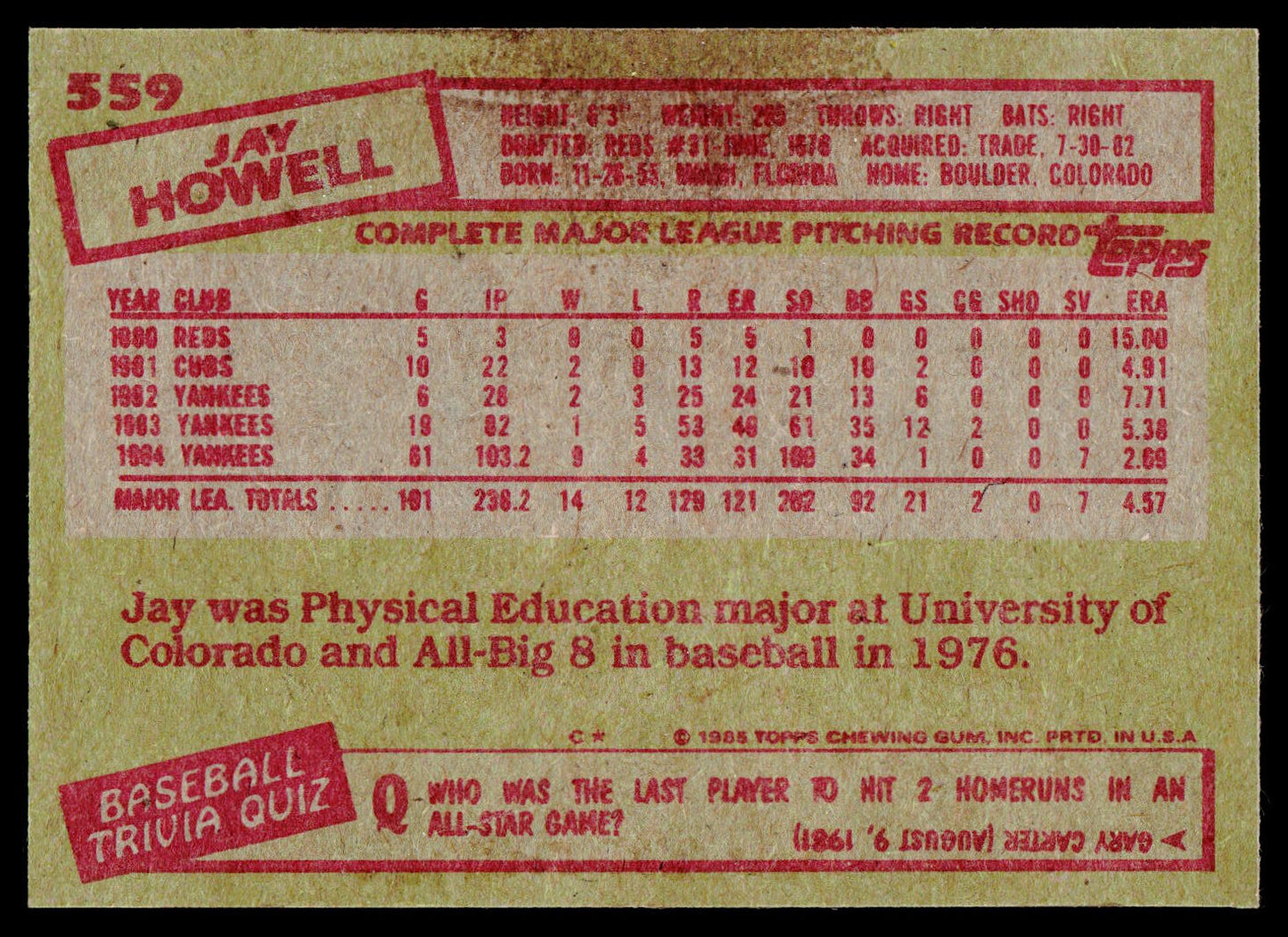 1985 Topps #559 Jay Howell
