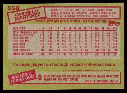 1985 Topps #558 Carmelo Martinez