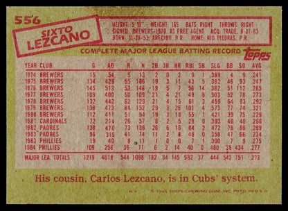1985 Topps #556 Sixto Lezcano
