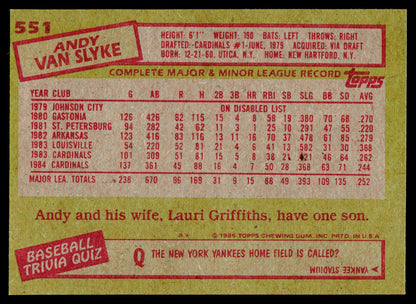 1985 Topps #551 Andy Van Slyke