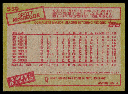 1985 Topps #550 Scott McGregor