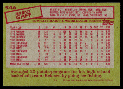 1985 Topps #546 Brent Gaff