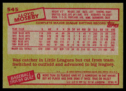 1985 Topps #545 Lloyd Moseby