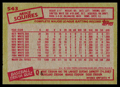 1985 Topps #543 Mike Squires