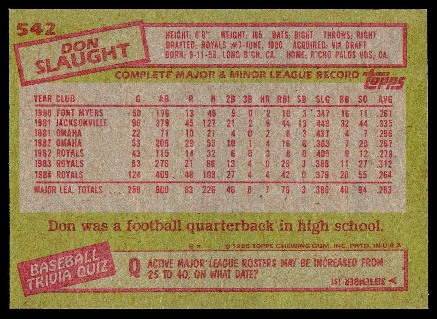 1985 Topps #542 Don Slaught